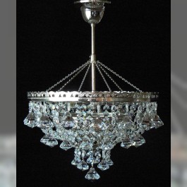 Lustre en cristal à panier avec 3 ampoules et pendentifs en forme de diamant