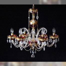 Lustre de Bohème en cristal rubis de taille moyenne décoré de hauts émaux
