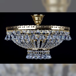 Lustre en cristal à panier avec 6 ampoules en strass et cristaux en forme de diamant - Laiton doré