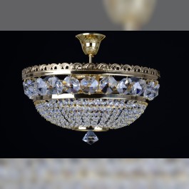 Lustre à 3 ampoules en cristal de panier en strass avec de grands octogones taillés - Laiton doré