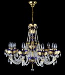 Vue générale d'un lustre en verre bleu doré avec 10 ampoules