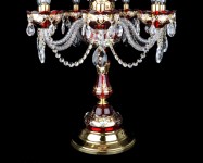 Décoration du pied de lampe en verre et en laiton moulé : verre rubis et peinture à la main