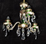 Small 3 Arms green crystal chandelier with crystal almonds