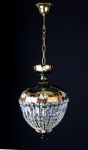 Lustre entier de couleur émeraude avec garnitures en cristal et rosace de plafond