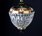 Emerald green basket chandelier - detail of painted flowers