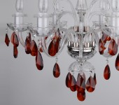 6 Arms crystal chandelier with cut crystal red almonds - dark Topaz