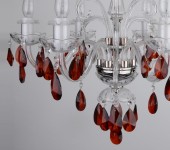 Lustre en cristal à 6 bras avec des amandes rouges en cristal taillé - topaze sombre