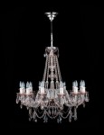 Lustre en cristal à 12 branches, de couleur rose-marron pastel, avec des suspensions argentées