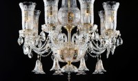 Detail of a luxury chandelier with crystal bells