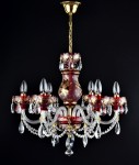 Lustre suspendu en cristal rouge rubis décoré à la main - Feuilles d'or et amandes de cristal