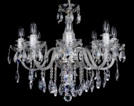 Lustre en cristal à 8 bras en verre lisse - Métal argenté