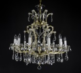 Stylish crystal Theresian chandelier of gold metal