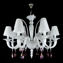 Lustre 12 bras blanc neige à décor de cristaux colorés - variation