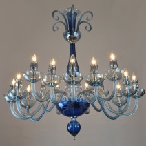 Lustres bleus en verre lisse décorés de gravures dans le style Murano