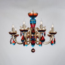 8-arm RED-BLUE crystal chandelier decorated with gold amalgam