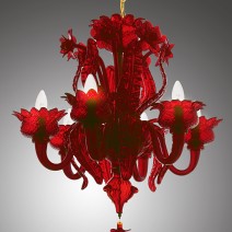 Lustre MURANO rouge rubis « Chardon et coquelicots » &amp; Poulpe rubis