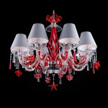 Lustre artistique en cristal rouge avec coraux de mer en verre et nuances de gris