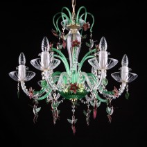 Lustre en cristal vert avec oiseaux et fleurs en verre
