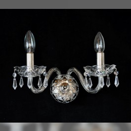 2 Arms Silver glass wall light with cut crystal drops