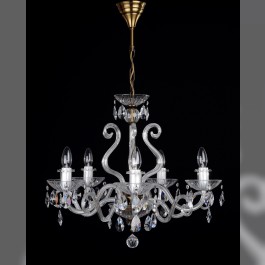 Lustre de design en laiton antique à 5 bras de lumière en cristal