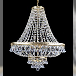 Lustre en cristal à panier de strass à 6 ampoules - Octogones taillés et pendentifs en forme de diamant