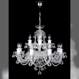 Lustre à 12 bras en cristal argenté avec boules en cristal taillé