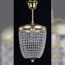 Lustre en cristal de panier à 1 ampoule avec chaînes en cristal de strass taillé