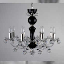 Lustre à 8 bras en cristal noir avec des boules en cristal taillé - Argent