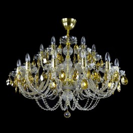 Grand lustre en cristal avec des amandes jaunes dans l'ombre du cristal citrine doré.