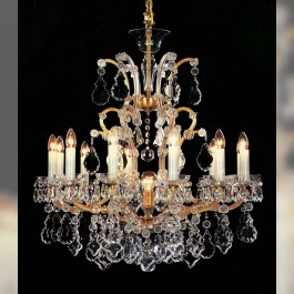 Lustre en cristal de Marie-Thérèse à 12 flammes d'or avec pendeloques en cristal