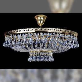 Lustre à 6 ampoules en cristal de panier brillant avec des cristaux en forme de diamant