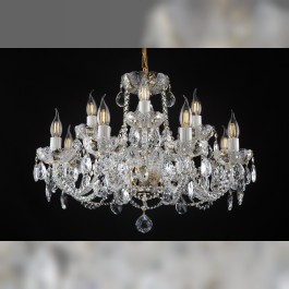 Lustre haut à 12 branches - Cristal PK500 taillé en dentelle avec émail épais sur fond doré