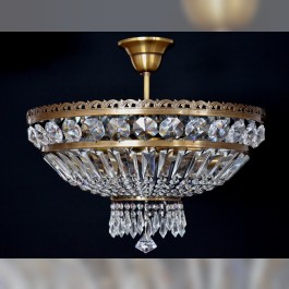6 Bulbs brown stained basket crystal chandelier with cut drops & trapezoids