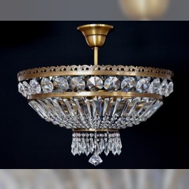 Lustre à 6 ampoules en cristal à panier teinté brun avec gouttes et trapèzes taillés