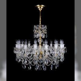 Lustre traditionnel en cristal tchèque à 16 branches, en verre torsadé.