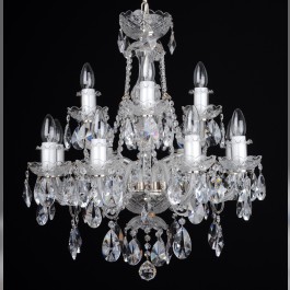 12 Arms Silver crystal chandelier with cut crystal almonds