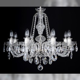 Lustre à 8 bras en cristal argenté avec des amandes originales en cristal de Swarovski