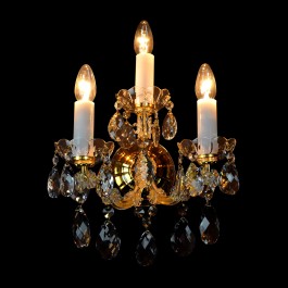Applique Marie-Thérèse avec trois ampoules et un couvercle en verre d'une vasque en laiton dissimulant les câbles électriques (Lumière allumée)