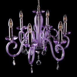 Lustre en cristal violet améthyste et métal argenté