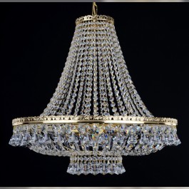 Lustre en cristal à panier avec 6 ampoules avec chaînes en cristal de strass et garnitures en forme de diamant