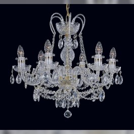 Lustre à 6 bras en cristal avec bandes dorées