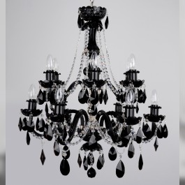 12 Arms black crystal chandelier with Black almonds & Clear crystal chains