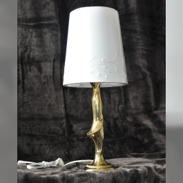 Lampe de table en cristal à 1 ampoule en laiton moulé avec abat-jour en textile blanc