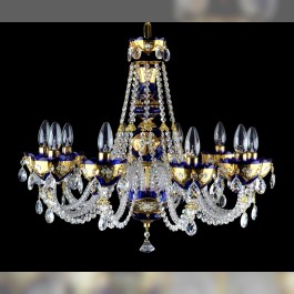 Lustre en cristal bleu avec haut émail de Bohème