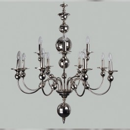 Lustre hollandais en argent à 12 bras, composé de pièces en laiton pressées manuellement