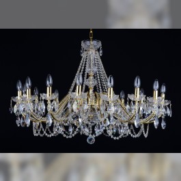 Lustre en cristal de laiton doré 16 bras avec amandes en cristal taillé