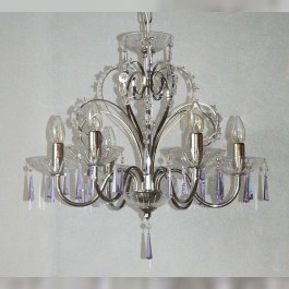 6 Arms plain crystal chandelier with cut crystal hoves