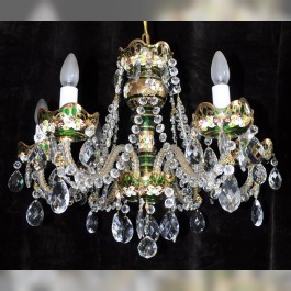 Lustre en cristal vert avec 6 bras et décoration en HE