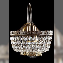 1 Arm Strass crystal wall light with one metal arm - ANTIK brass