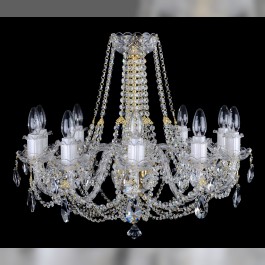 10 Arms glittering Crystal chandelier with smooth glass arms & Cut almonds